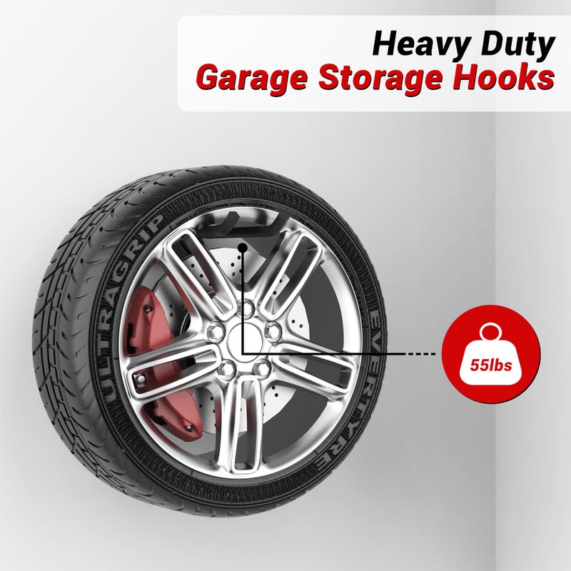 Ultrawall Garage Storage Hooks, Heavy Duty Steel Tool Organizer, 12.4 Inch Wall Mount Hangers Racks for Car Tires, Ladders, Chairs, Ropes and Garden Tools, 2 Pack - Image 5